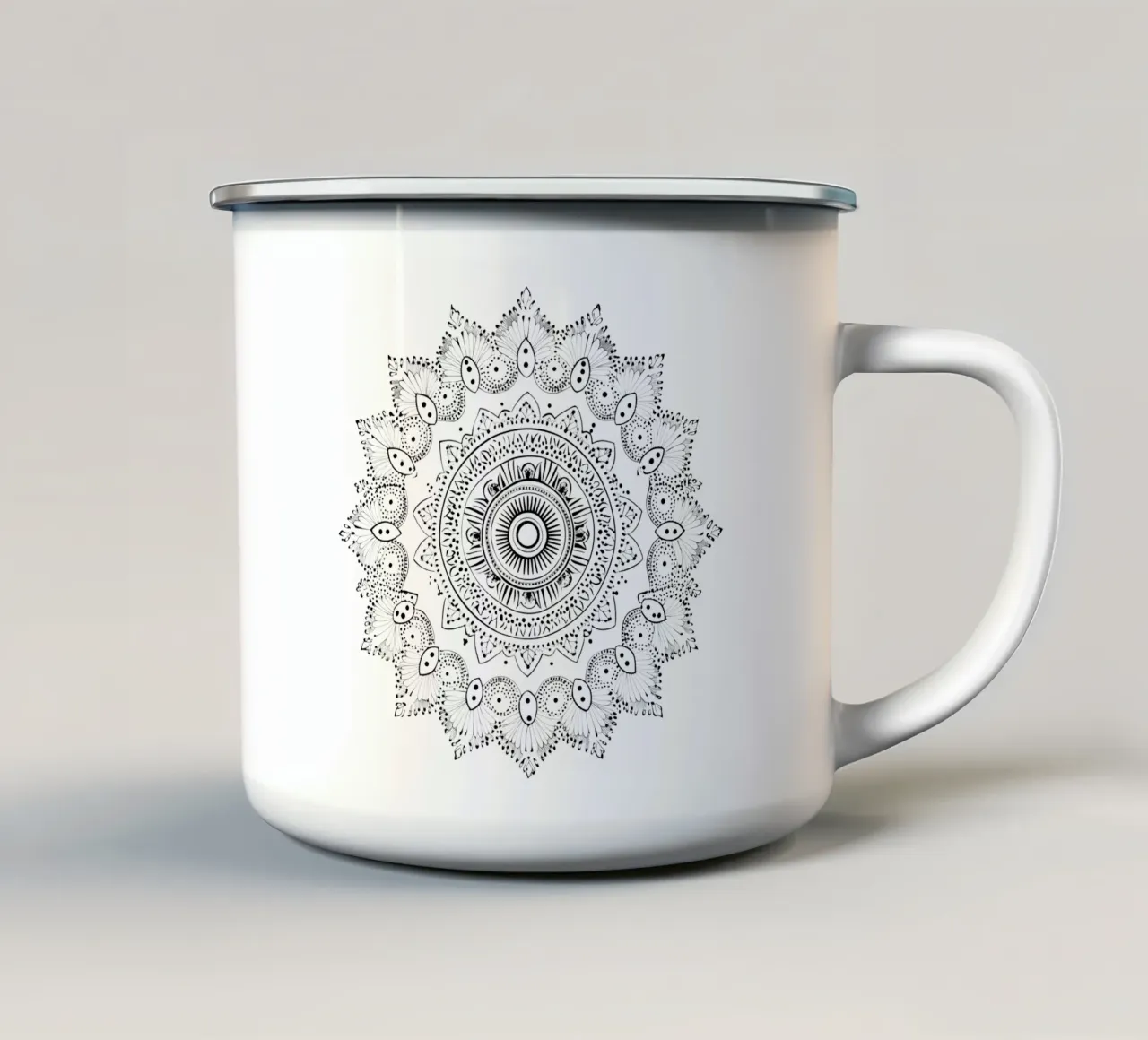 Mandala in bianco e nero tazza in smalto da Spiritual Touch