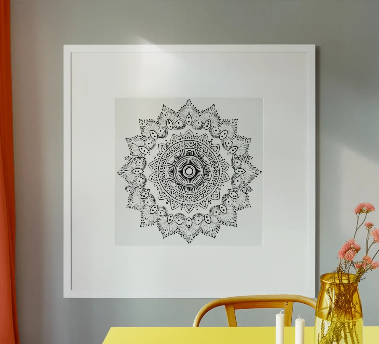 Mandala in bianco e nero poster con telaio in plastica da Spiritual Touch