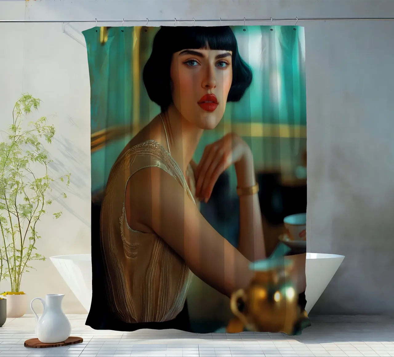 Art deco Lady in green tenda da doccia da Synthaira