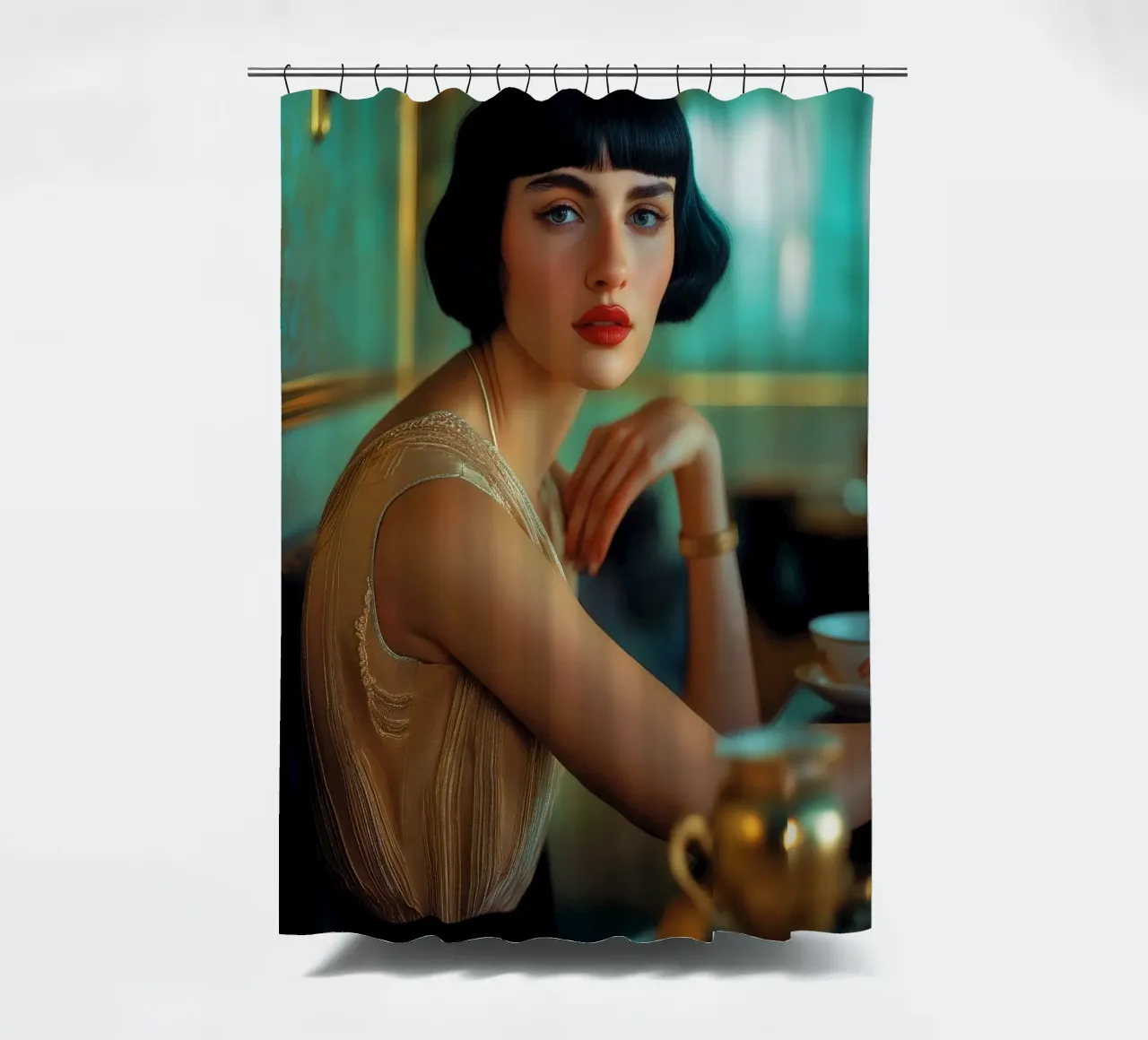 Art deco Lady in green tenda da doccia da Synthaira