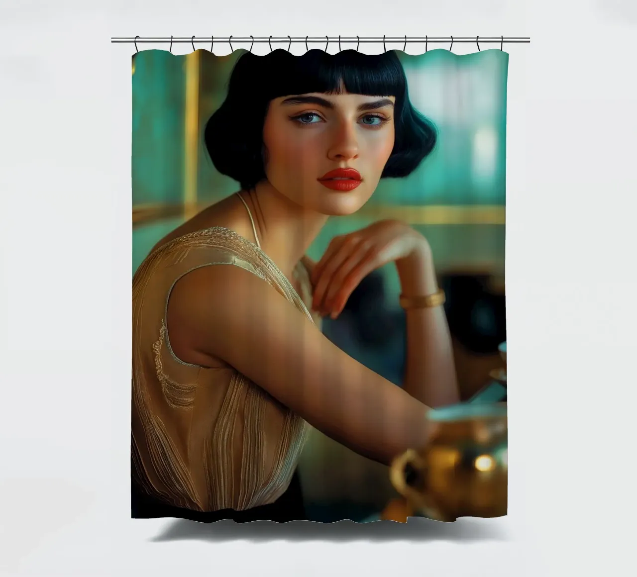 Art deco Lady in green tenda da doccia da Synthaira