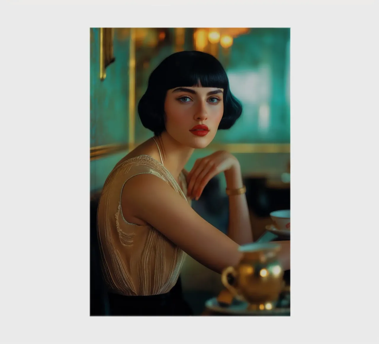 Boho Café Society - Elegant Art Deco Portrait Print notebook by Synthaira