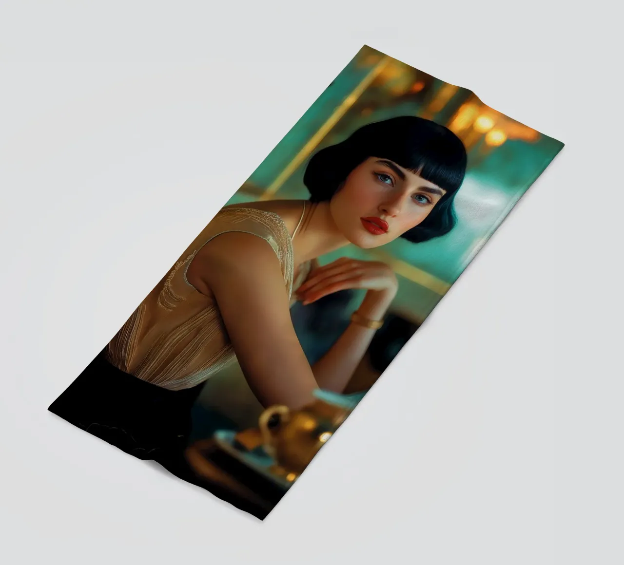 Art deco Lady in green telo mare da Synthaira