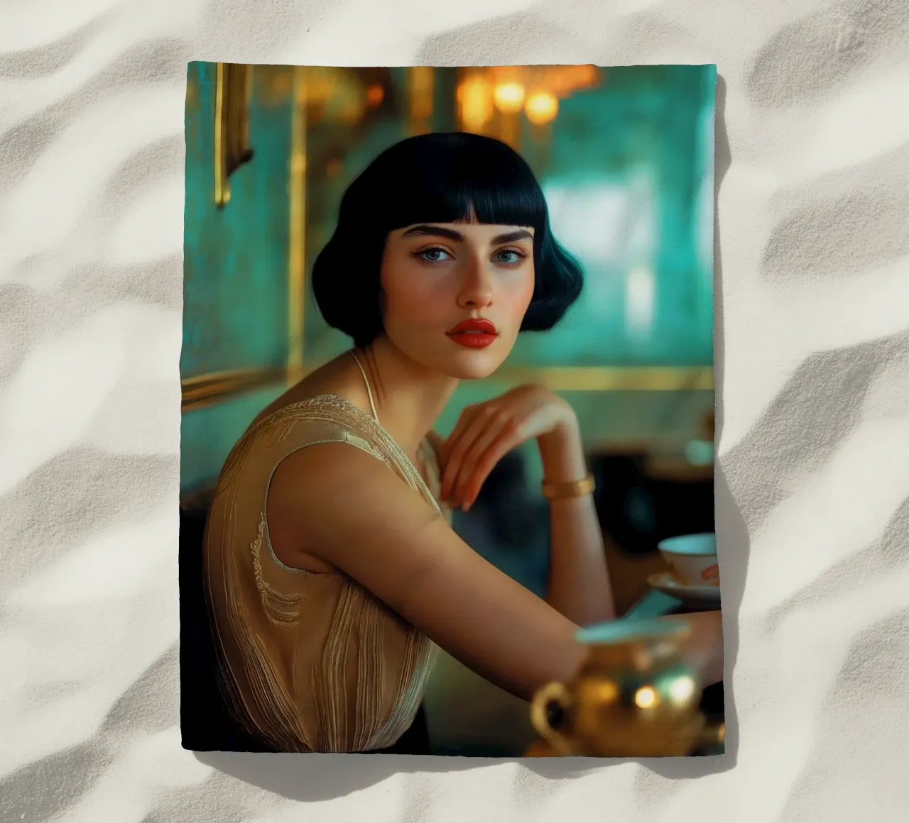 Art deco Lady in green telo mare da Synthaira