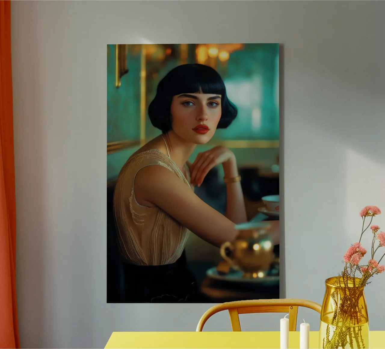 Boho Café Society - Elegant Art Deco Portrait Print tela con Cornice a cassetta da Synthaira