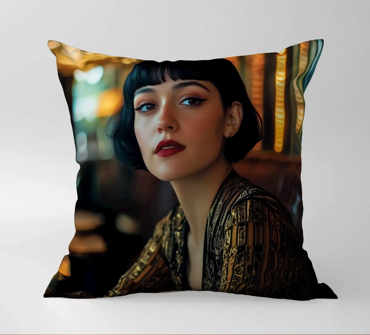 Art deco girl in black cuscino da Synthaira
