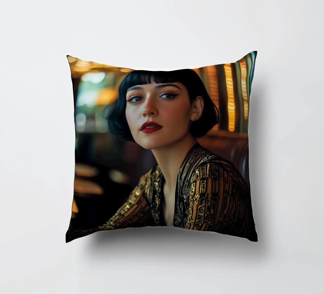 Art deco girl in black cuscino da Synthaira