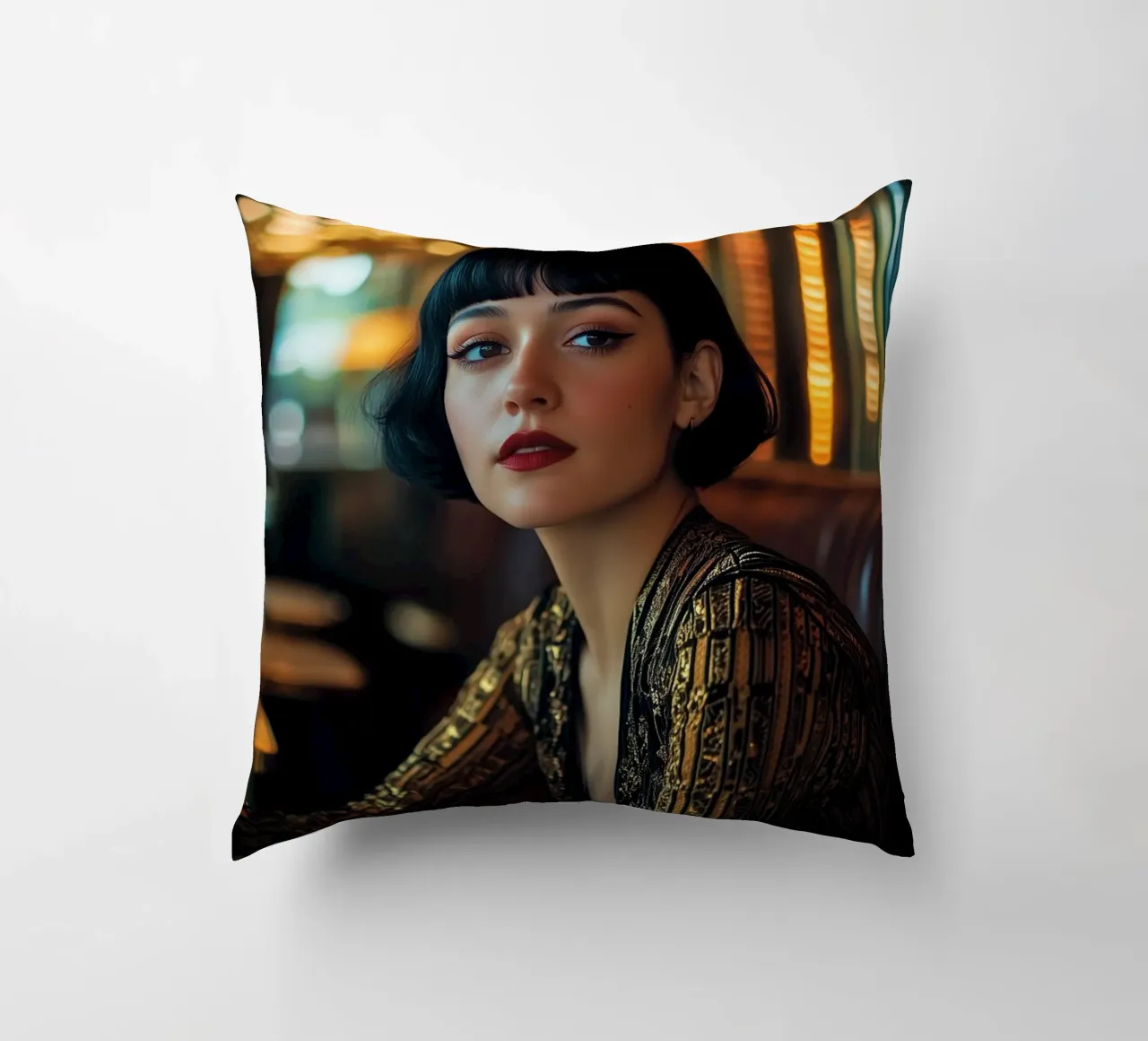 Art deco girl in black cuscino da Synthaira