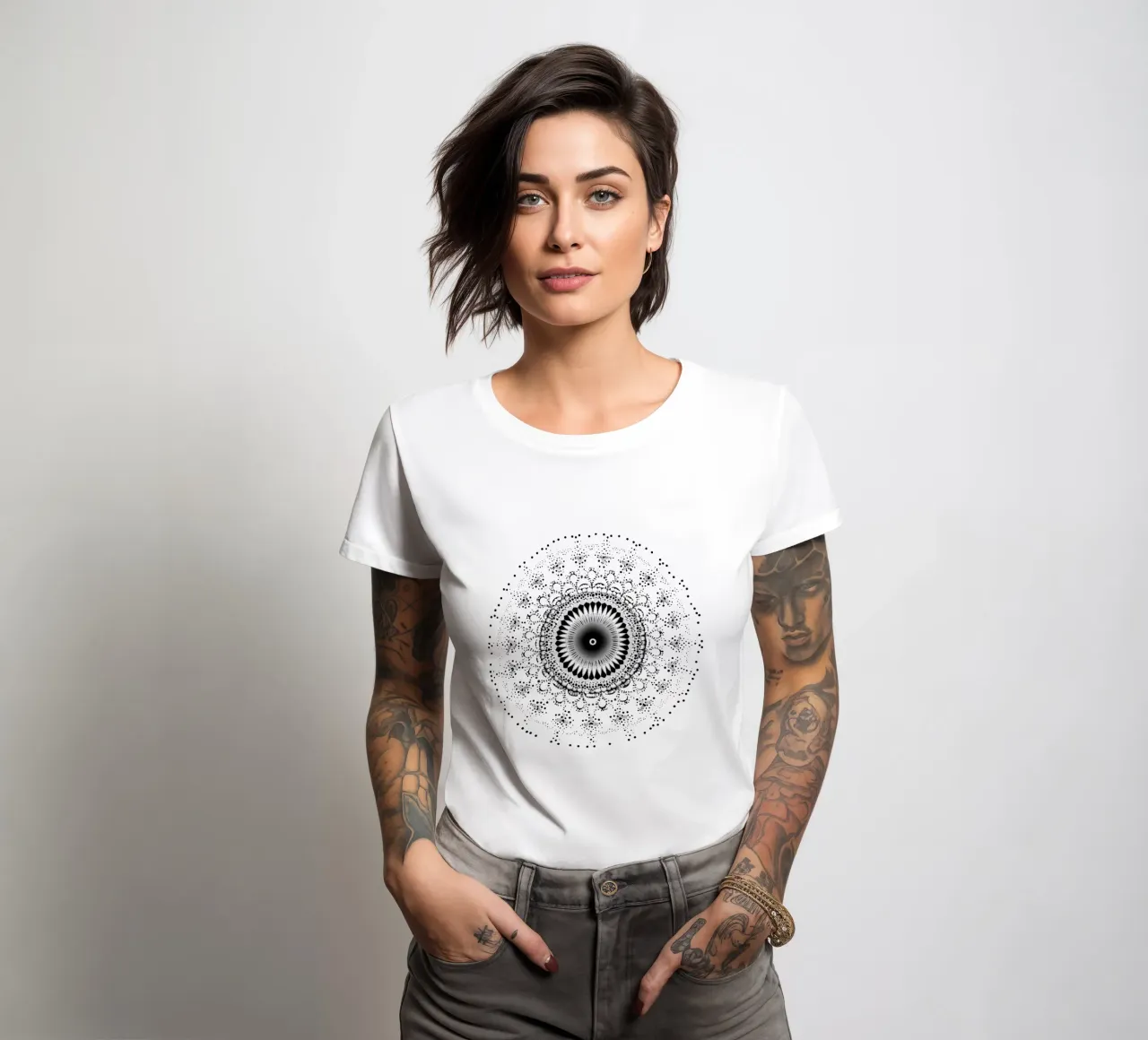 Mandala in bianco e nero t-shirt da donna da Spiritual Touch