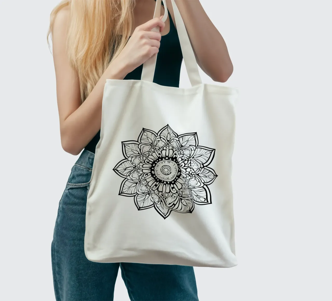 Mandala in bianco e nero borsa in juta da Spiritual Touch
