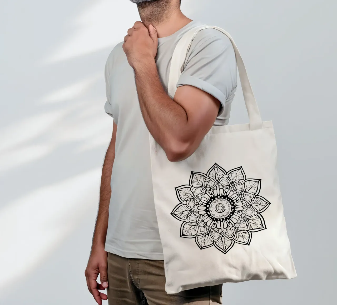 Mandala in bianco e nero borsa in juta da Spiritual Touch