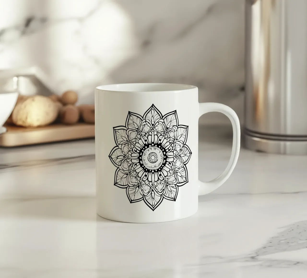 Mandala in bianco e nero tazza in ceramica da Spiritual Touch