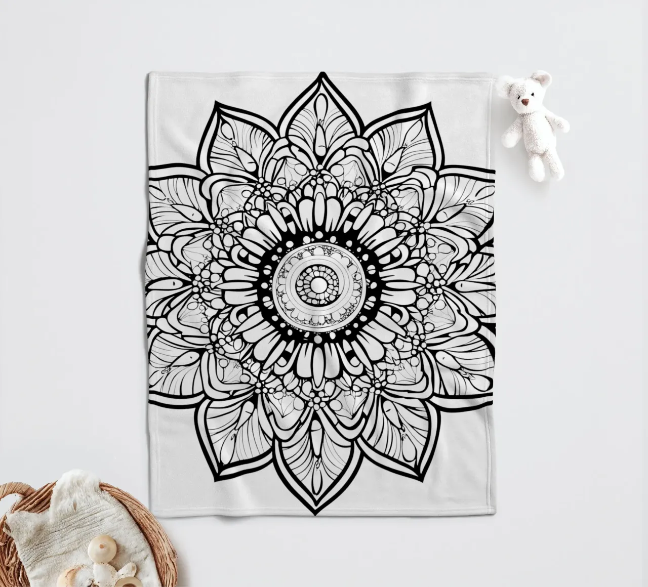 Mandala in bianco e nero coperta in pile da Spiritual Touch