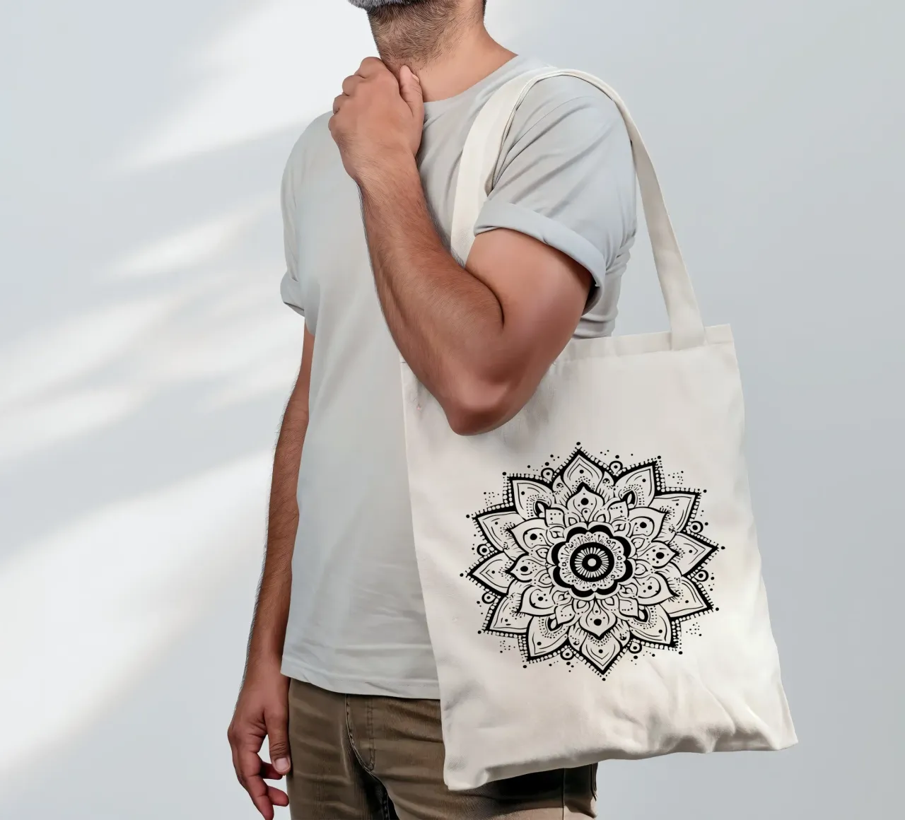 Mandala in bianco e nero borsa in juta da Spiritual Touch