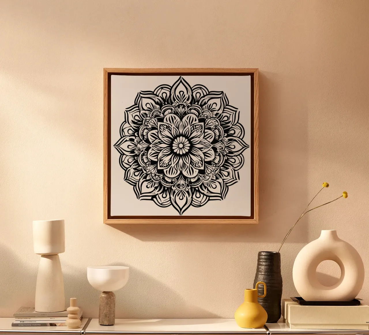 Mandala in bianco e nero tela con Cornice a cassetta da Spiritual Touch