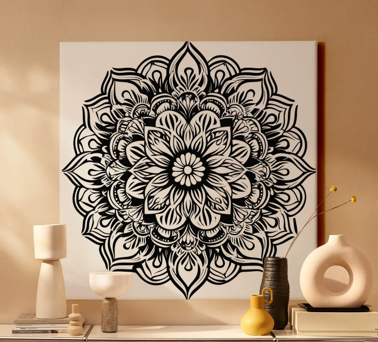 Mandala in bianco e nero tela con Cornice a cassetta da Spiritual Touch