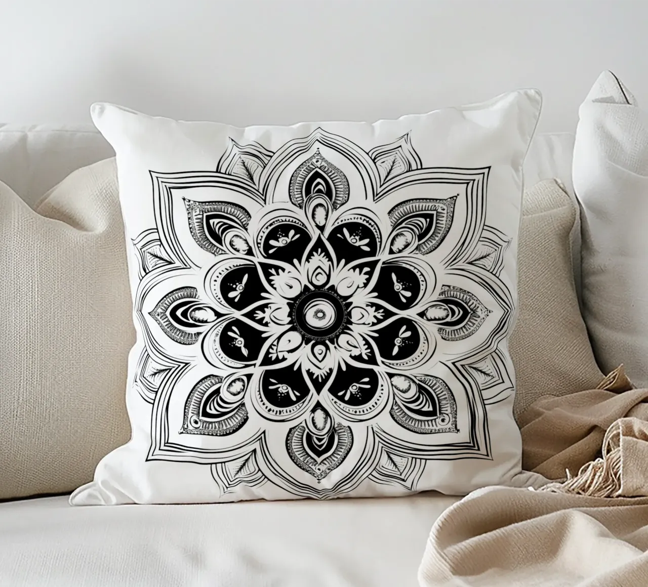 Mandala in bianco e nero cuscino da Spiritual Touch