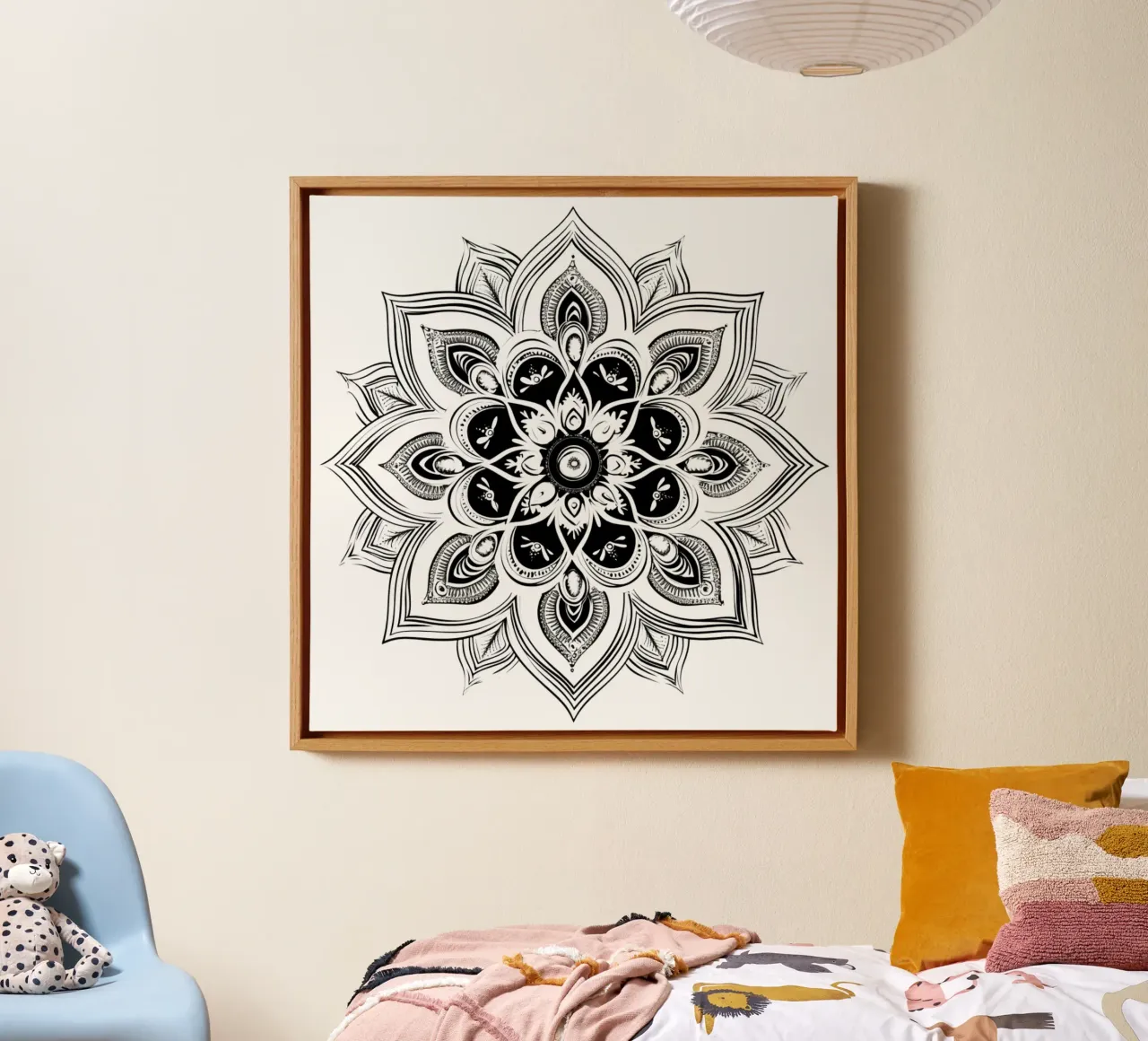 Mandala in bianco e nero tela con Cornice a cassetta da Spiritual Touch
