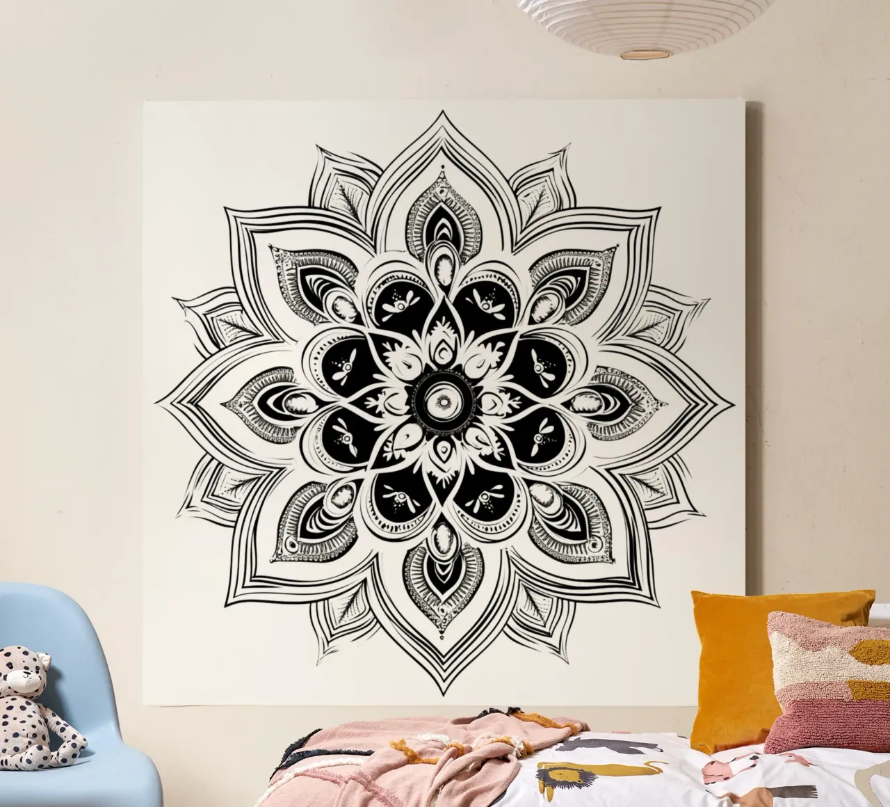 Mandala in bianco e nero tela con Cornice a cassetta da Spiritual Touch
