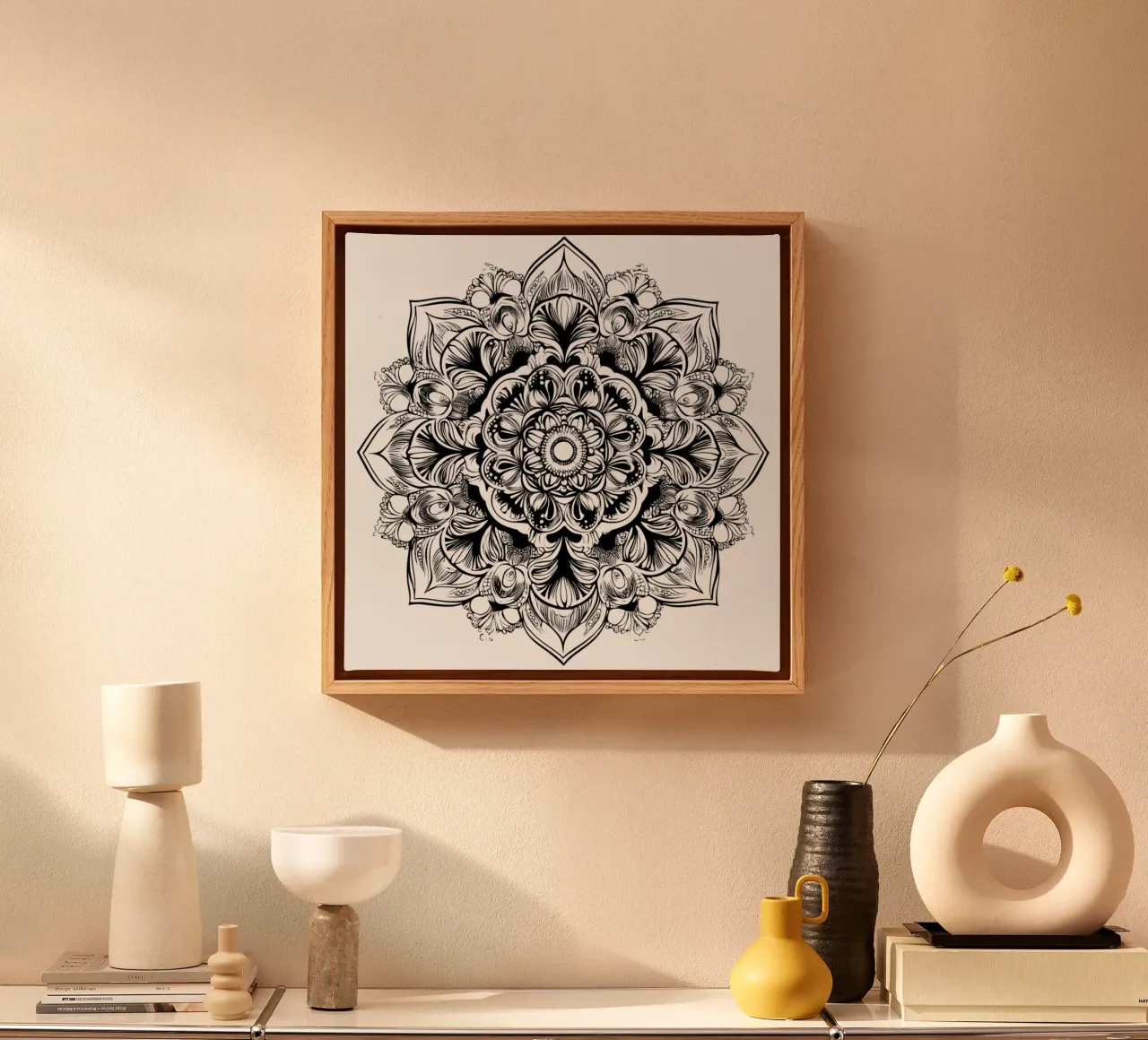 Mandala in bianco e nero tela con Cornice a cassetta da Spiritual Touch