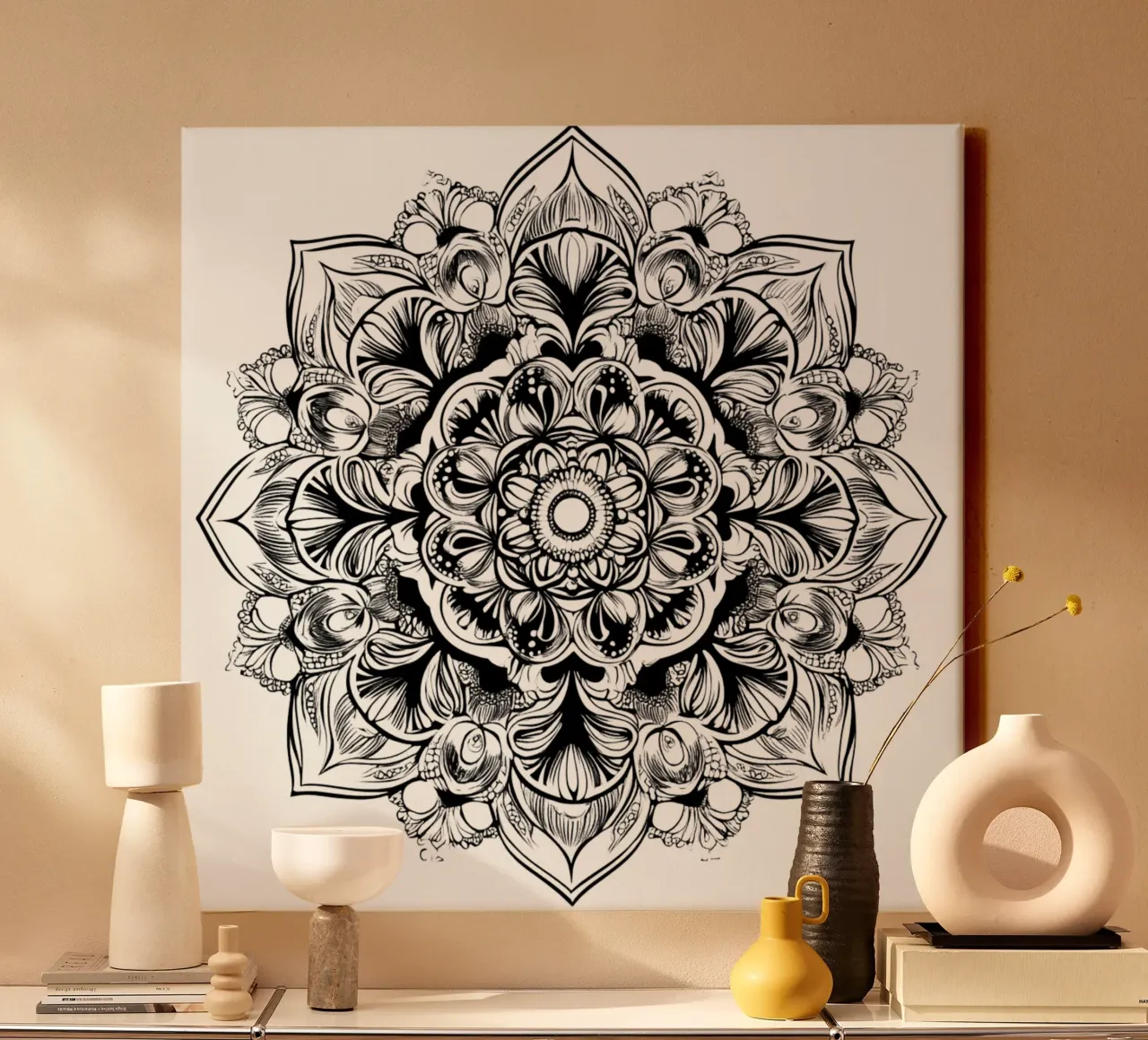 Mandala in bianco e nero tela con Cornice a cassetta da Spiritual Touch