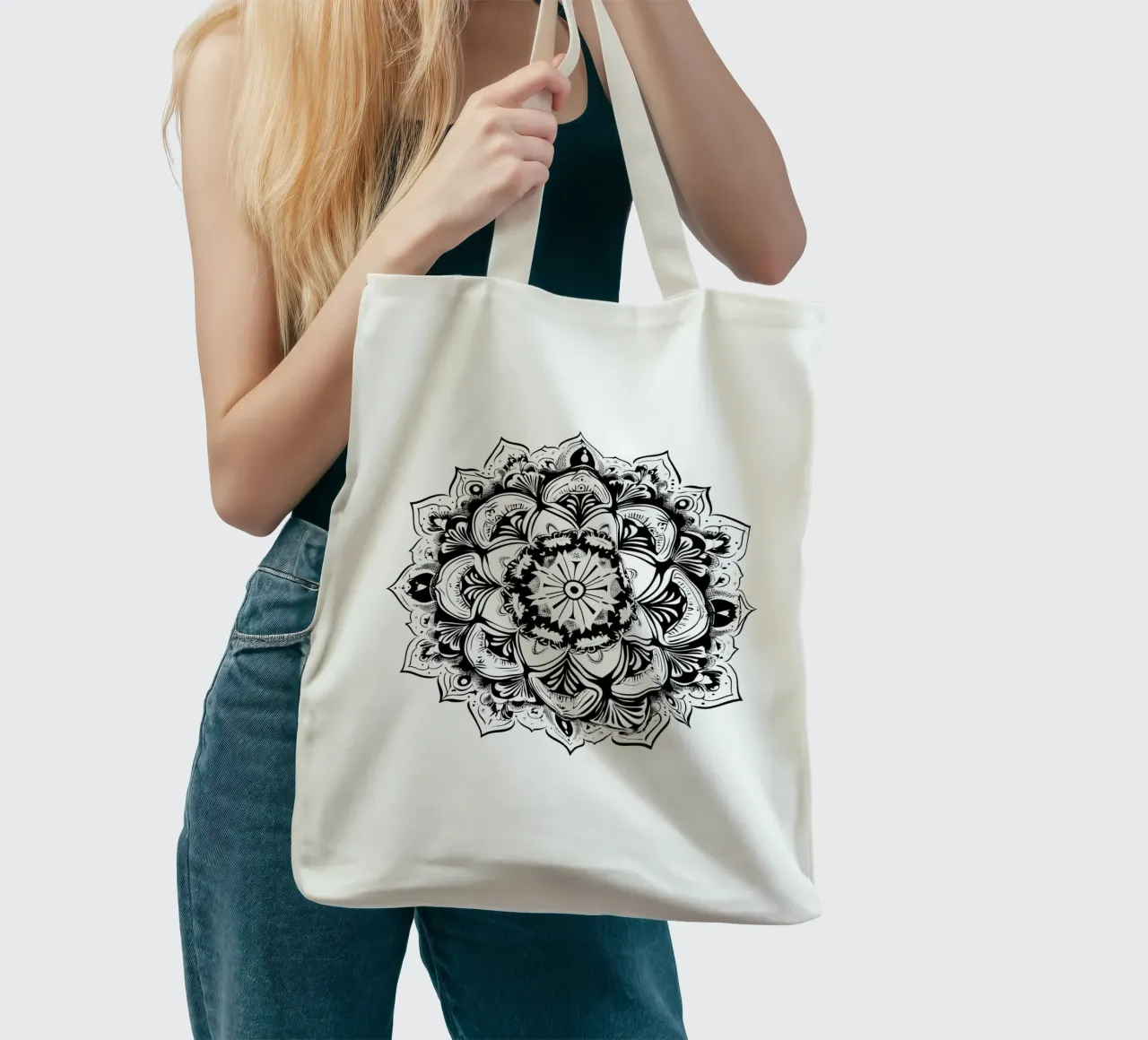 Mandala in bianco e nero borsa in juta da Spiritual Touch