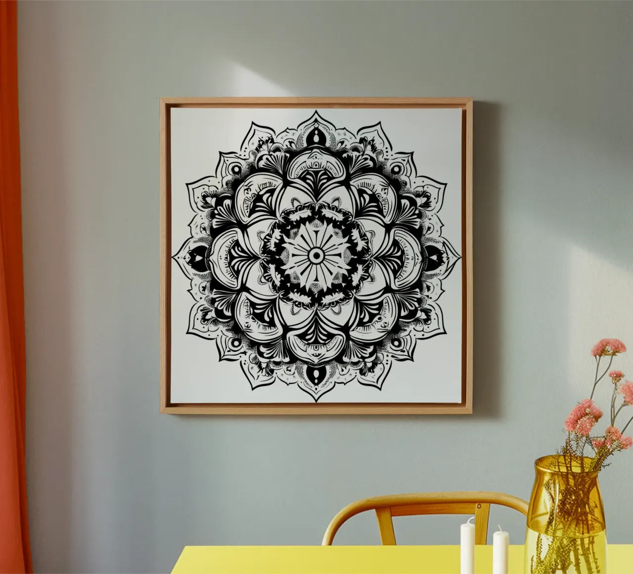 Mandala in bianco e nero tela con Cornice a cassetta da Spiritual Touch