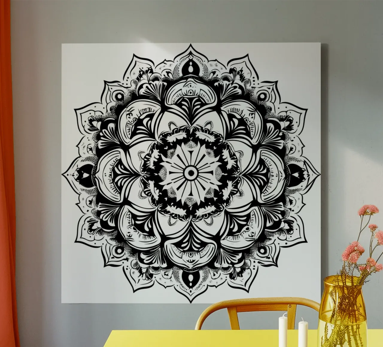 Mandala in bianco e nero tela con Cornice a cassetta da Spiritual Touch