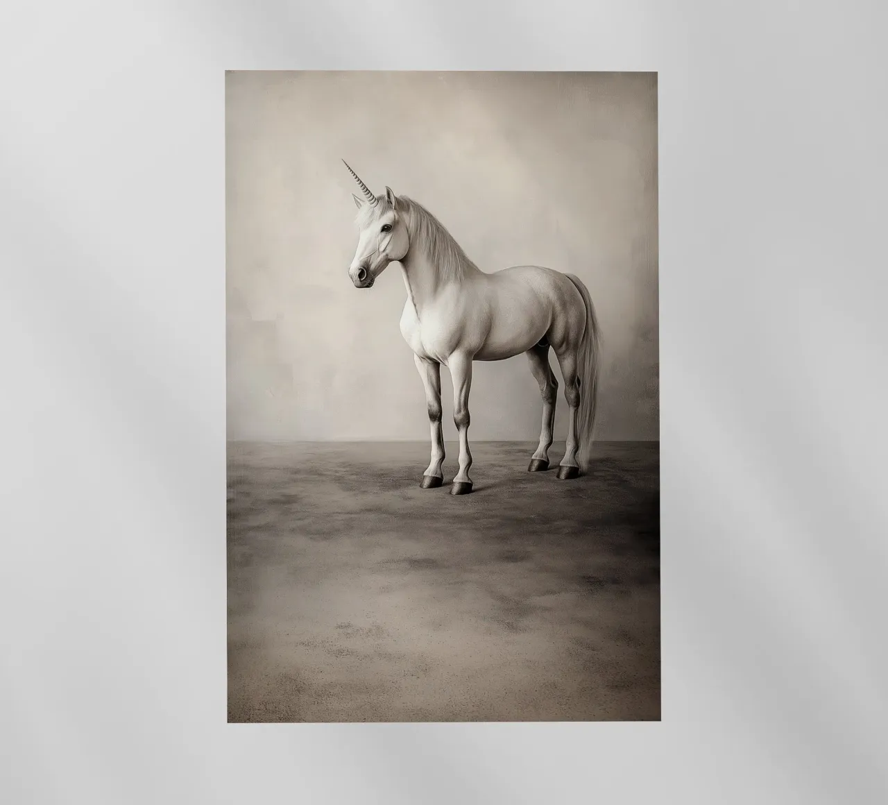 The Last Unicorn - Elegant Black & White Mythical Art Print pellicola backlit da Synthaira