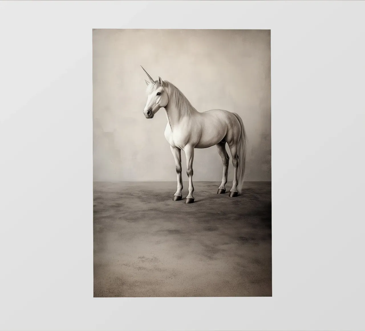 The Last Unicorn - Elegant Black & White Mythical Art Print pellicola backlit da Synthaira