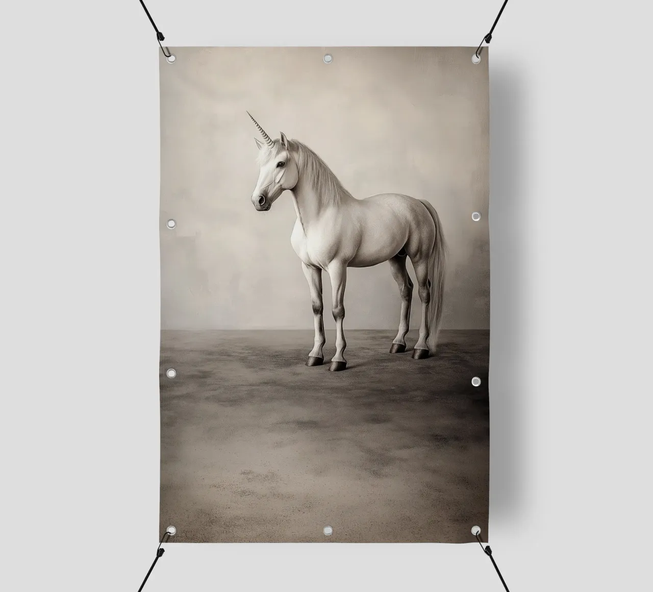 The Last Unicorn - Elegant Black & White Mythical Art Print telo in pvc da Synthaira