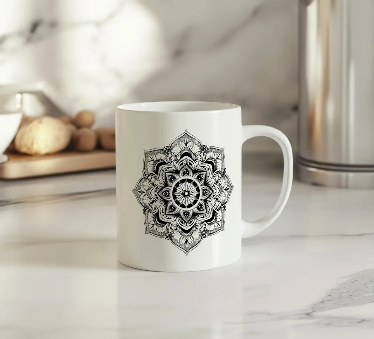 Mandala in bianco e nero tazza in ceramica da Spiritual Touch