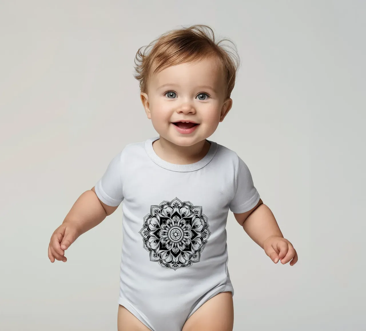 Mandala in bianco e nero body neonato maniche corte da Spiritual Touch
