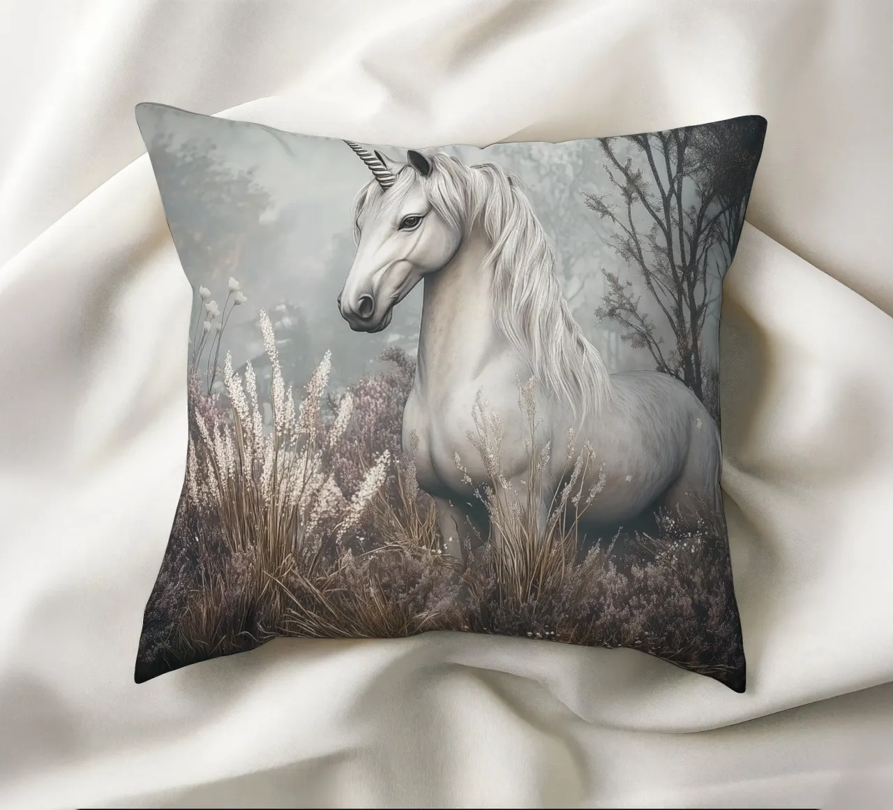 The Last Unicorn - Elegant Mythical Art Print cuscino da Synthaira