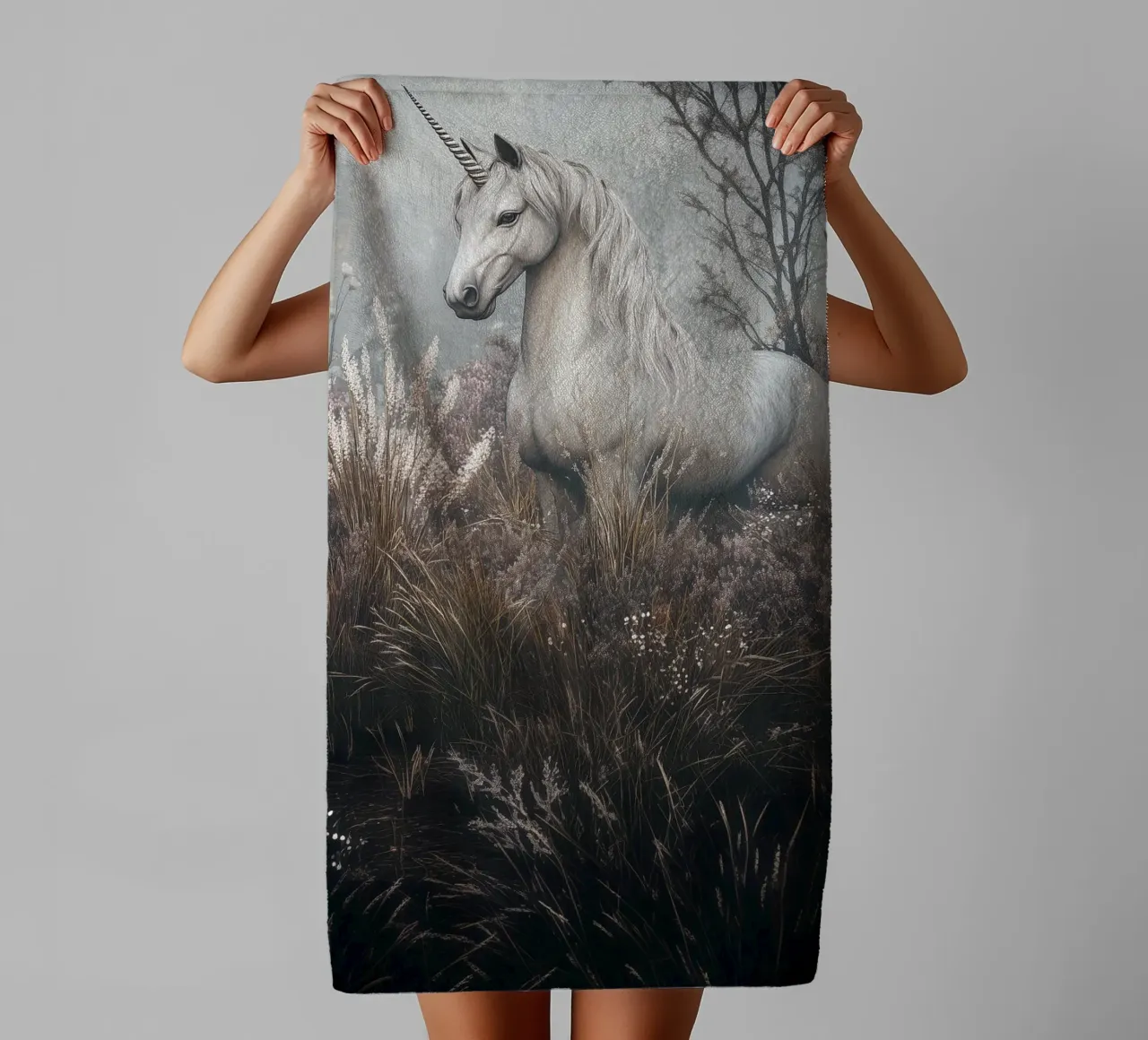 The Last Unicorn - Elegant Mythical Art Print asciugamano da bagno da Synthaira