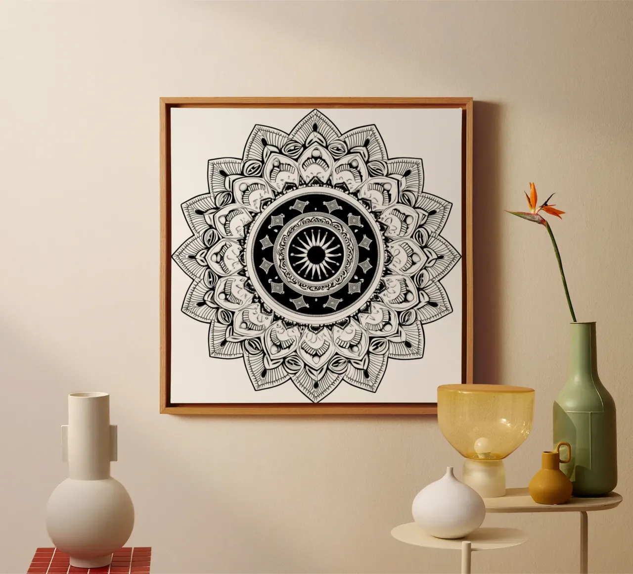 Mandala in bianco e nero tela con Cornice a cassetta da Spiritual Touch