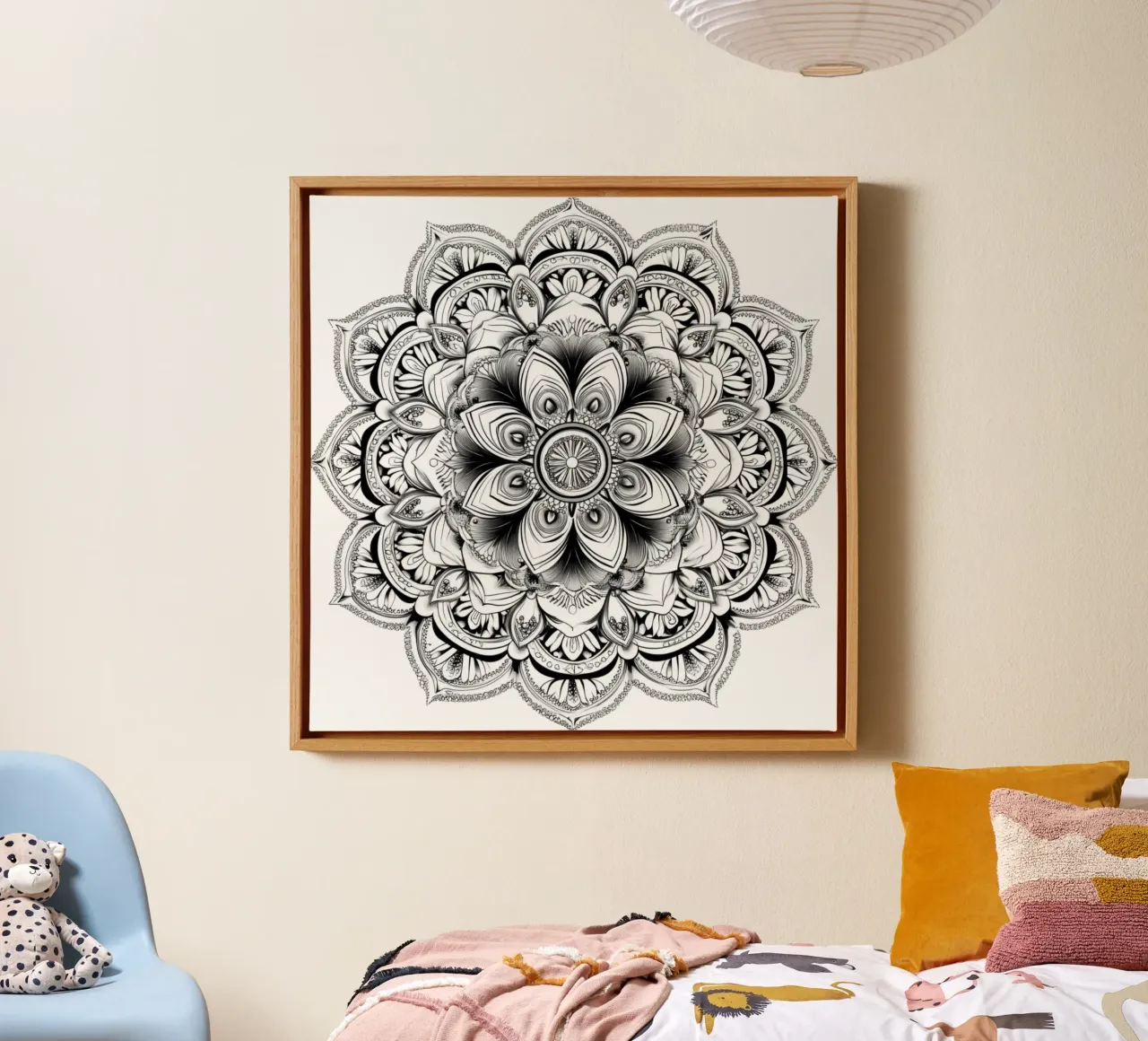 Mandala in bianco e nero tela con Cornice a cassetta da Spiritual Touch