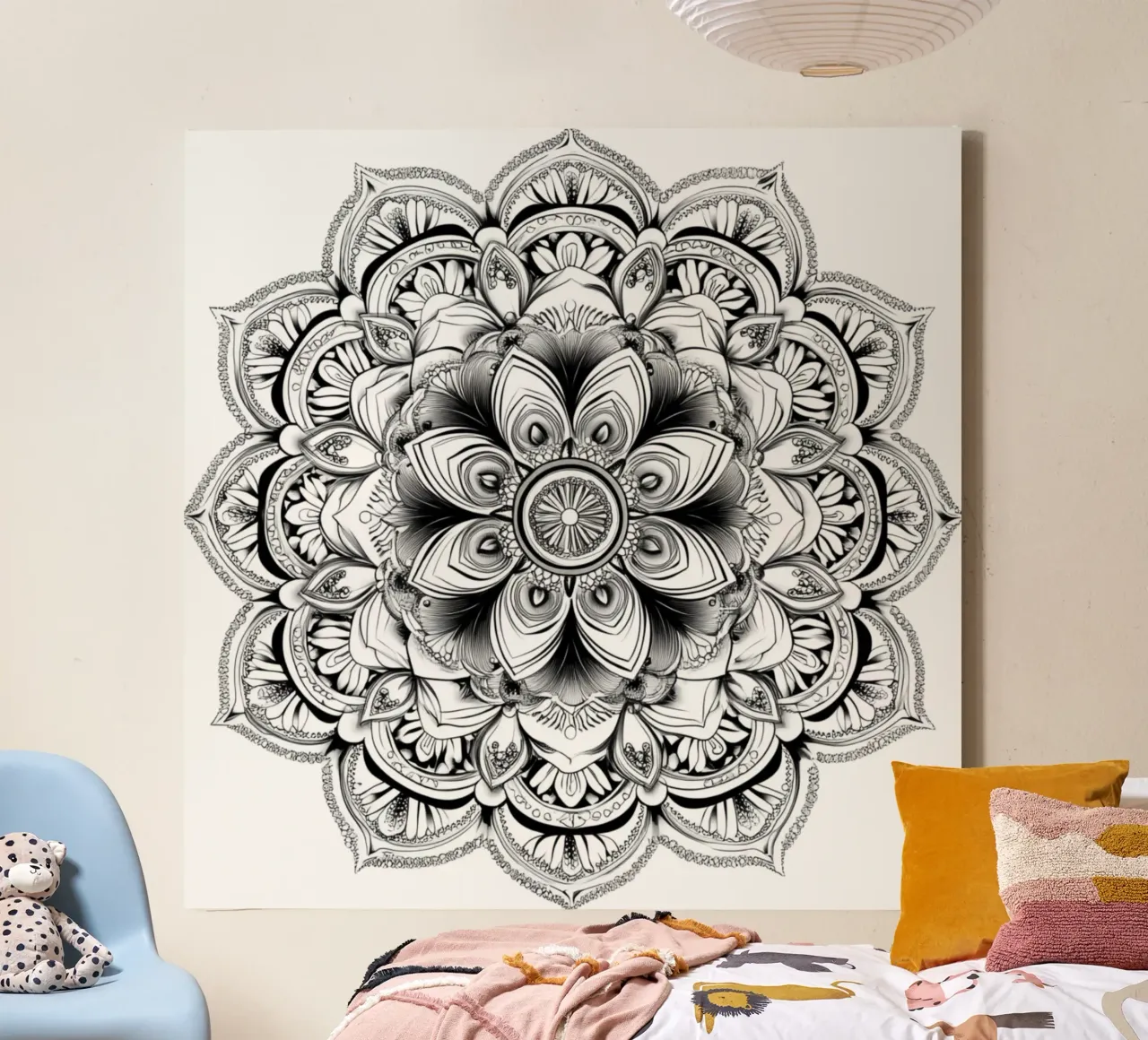 Mandala in bianco e nero tela con Cornice a cassetta da Spiritual Touch