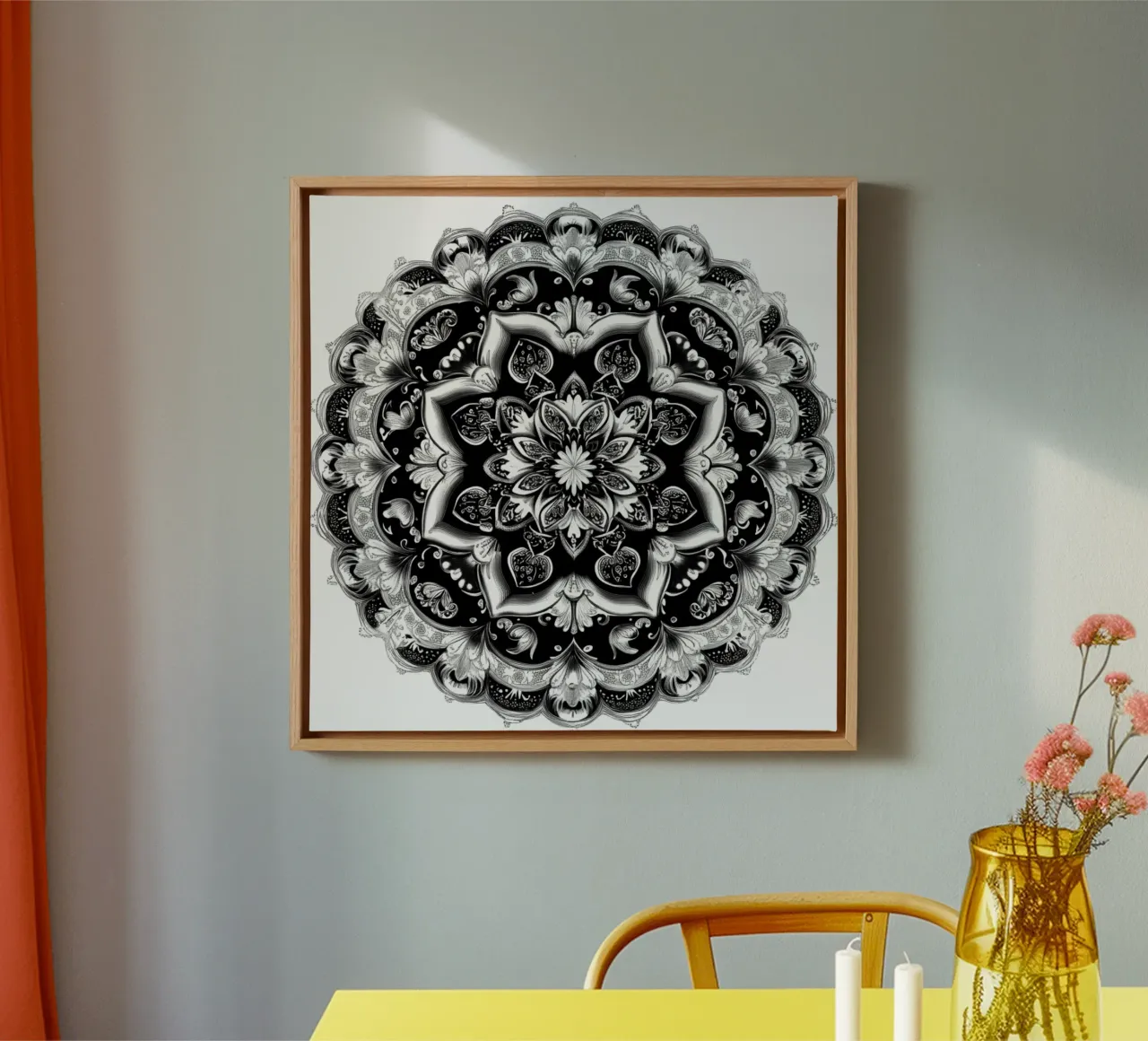 Mandala in bianco e nero tela con Cornice a cassetta da Spiritual Touch