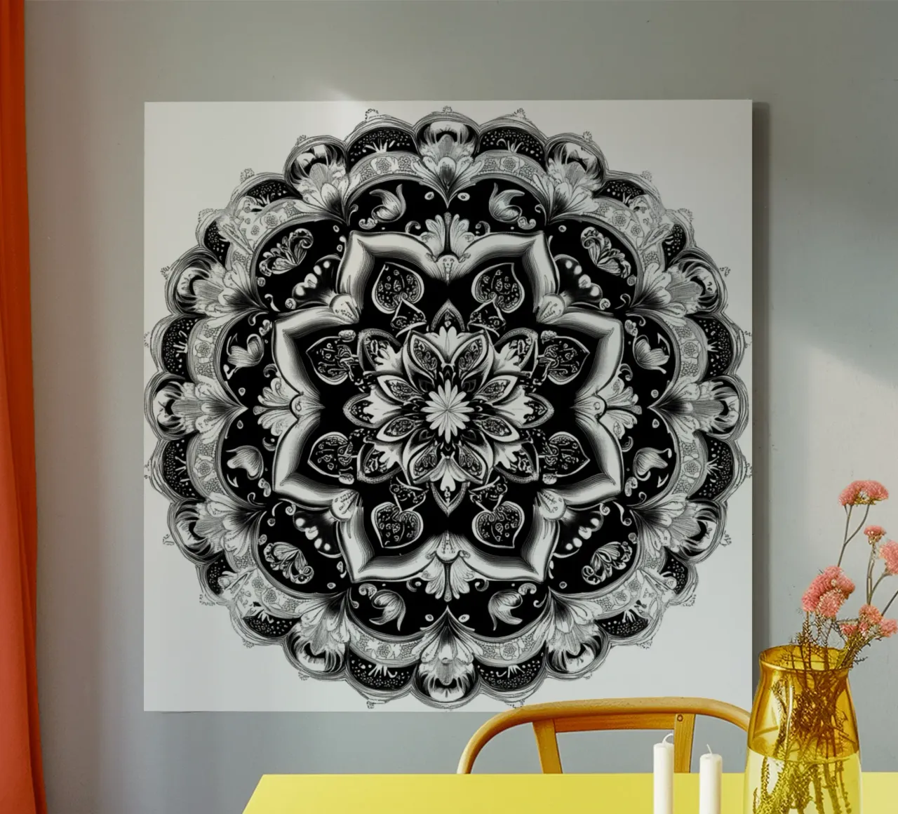 Mandala in bianco e nero tela con Cornice a cassetta da Spiritual Touch