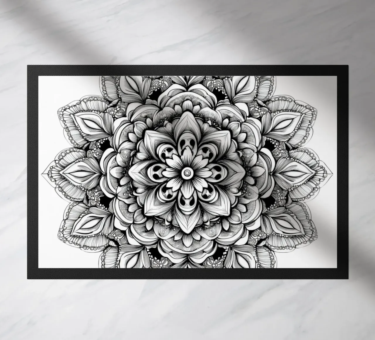 Mandala in bianco e nero zerbino da Spiritual Touch
