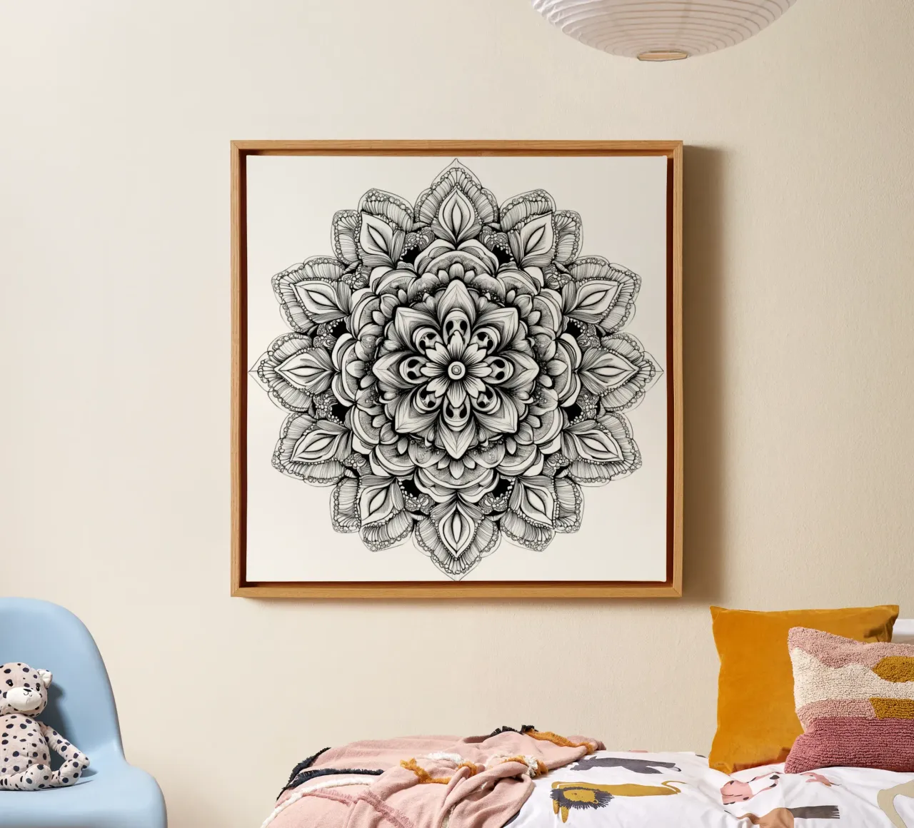 Mandala in bianco e nero tela con Cornice a cassetta da Spiritual Touch