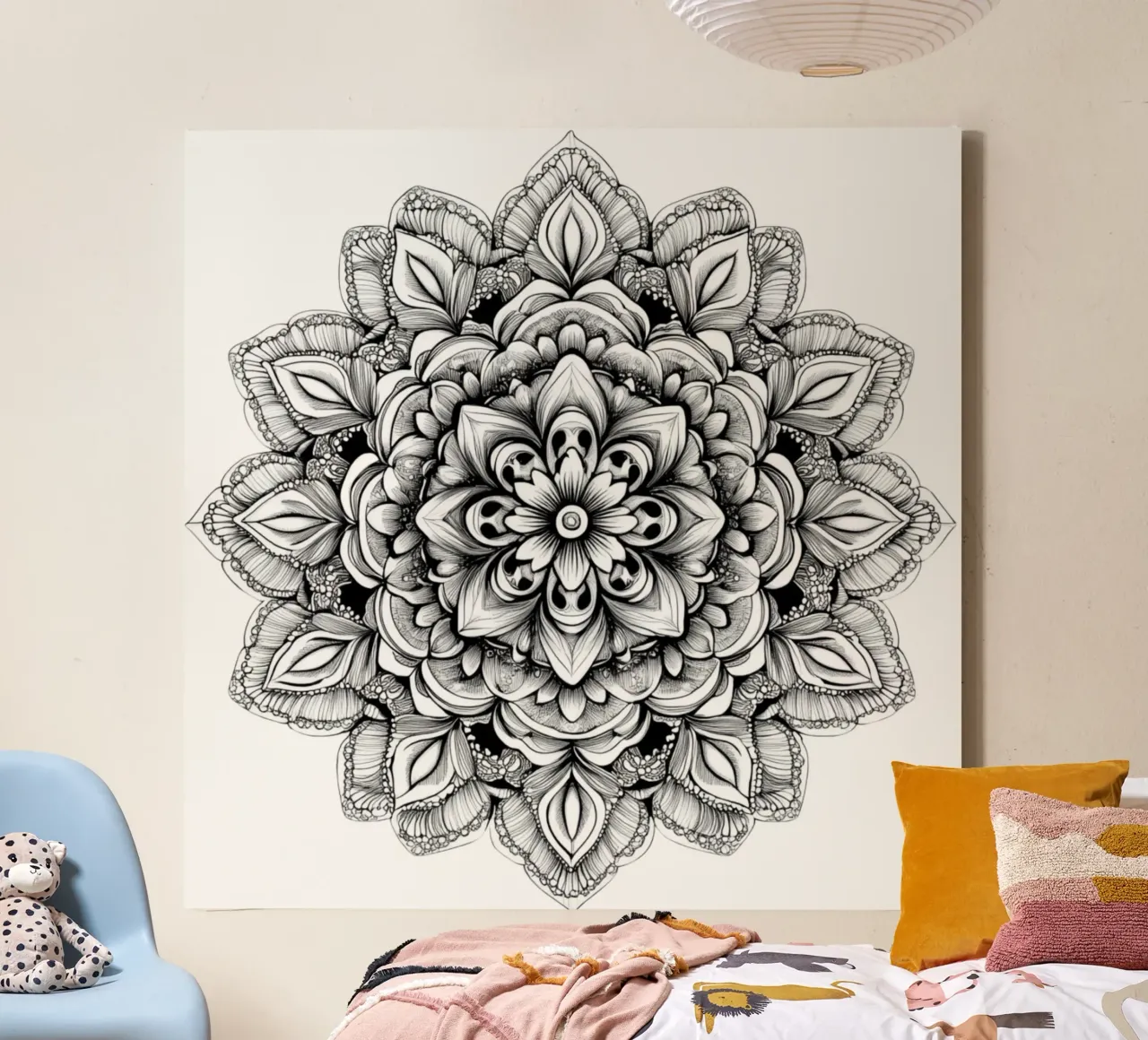 Mandala in bianco e nero tela con Cornice a cassetta da Spiritual Touch