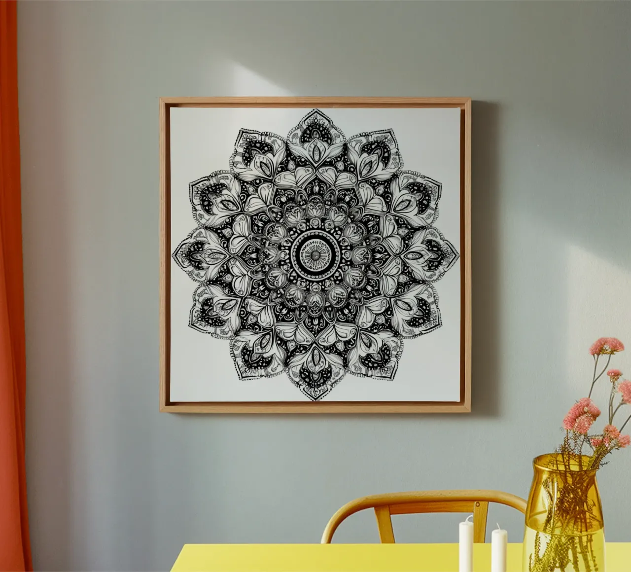 Mandala in bianco e nero tela con Cornice a cassetta da Spiritual Touch