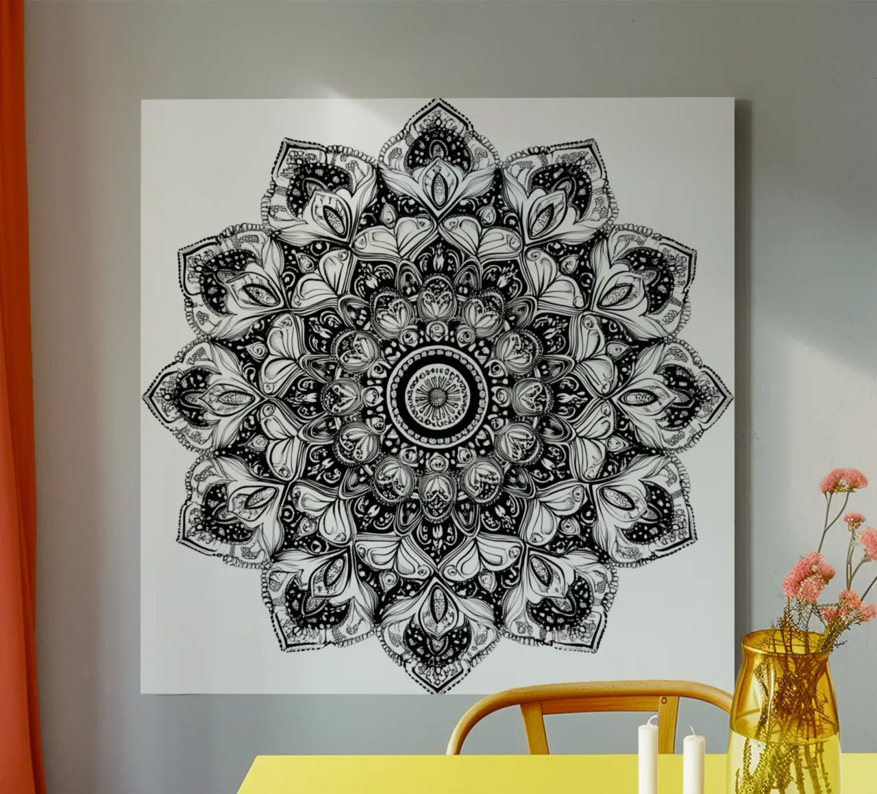 Mandala in bianco e nero tela con Cornice a cassetta da Spiritual Touch