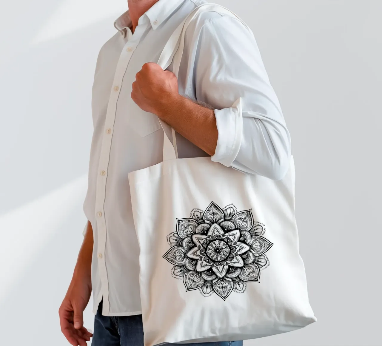 Mandala in bianco e nero borsa in juta da Spiritual Touch