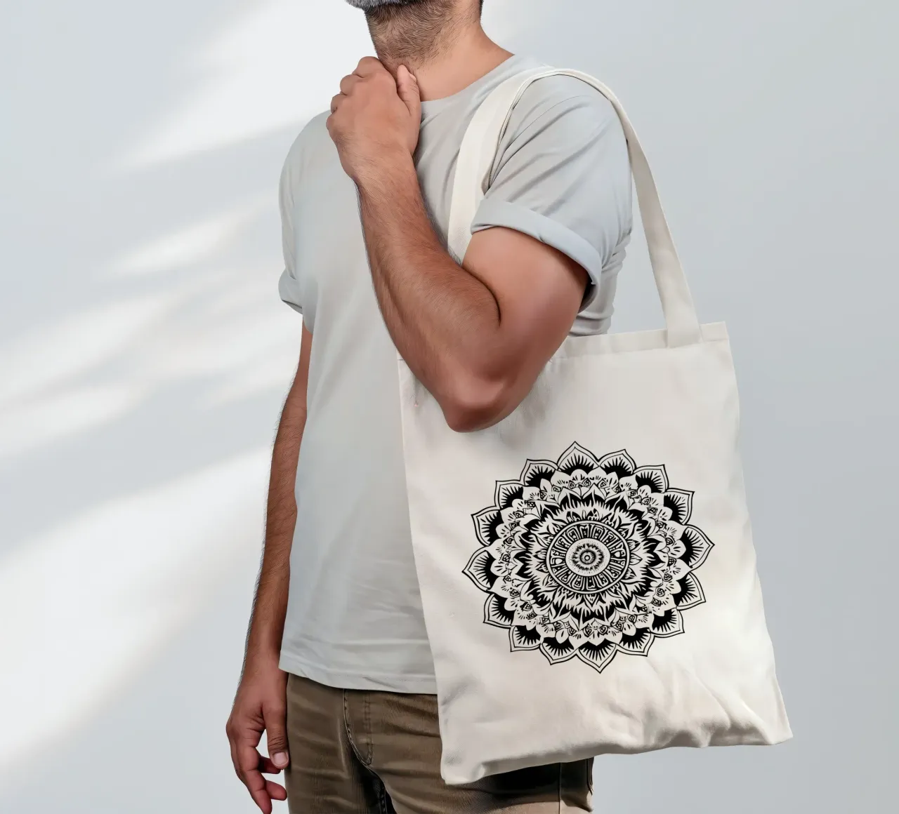 Schwarz-weißes Mandala Jutebeutel von Spiritual Touch