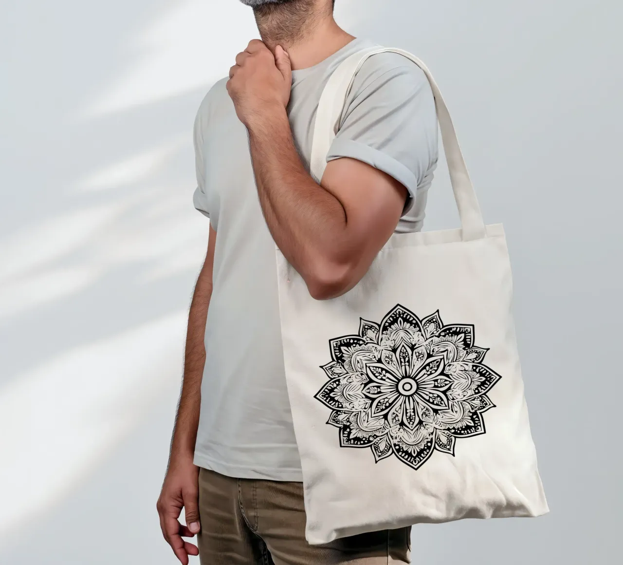 Mandala in bianco e nero borsa in juta da Spiritual Touch