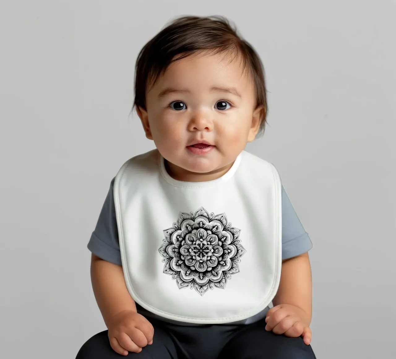 Mandala in bianco e nero bavaglino da Spiritual Touch