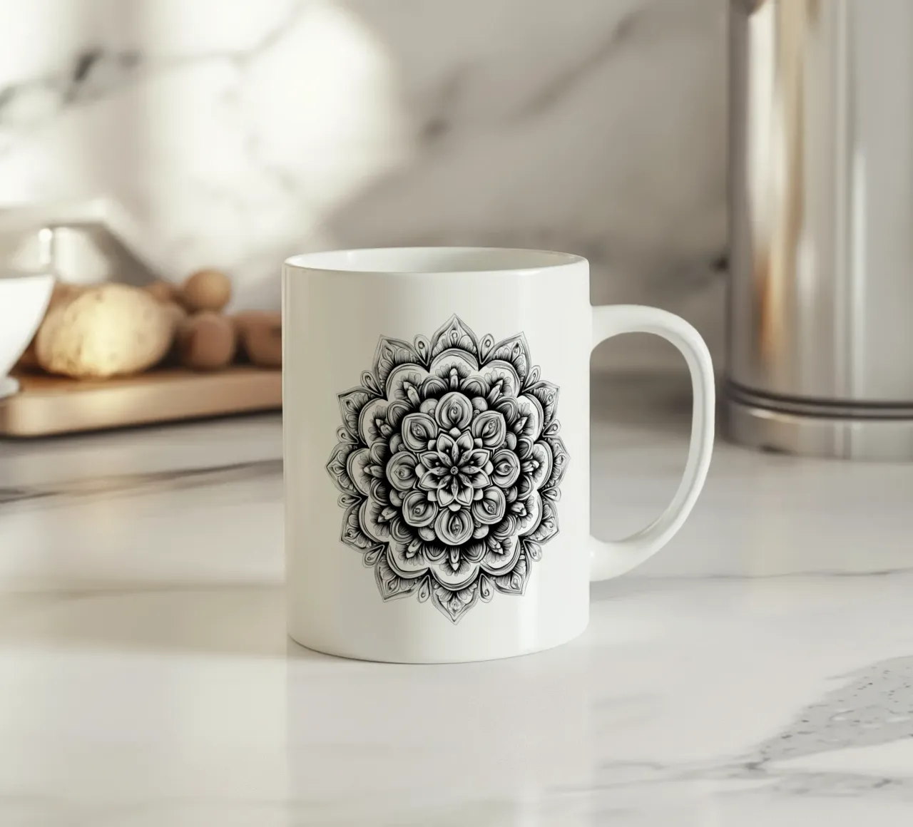 Mandala in bianco e nero tazza in ceramica da Spiritual Touch